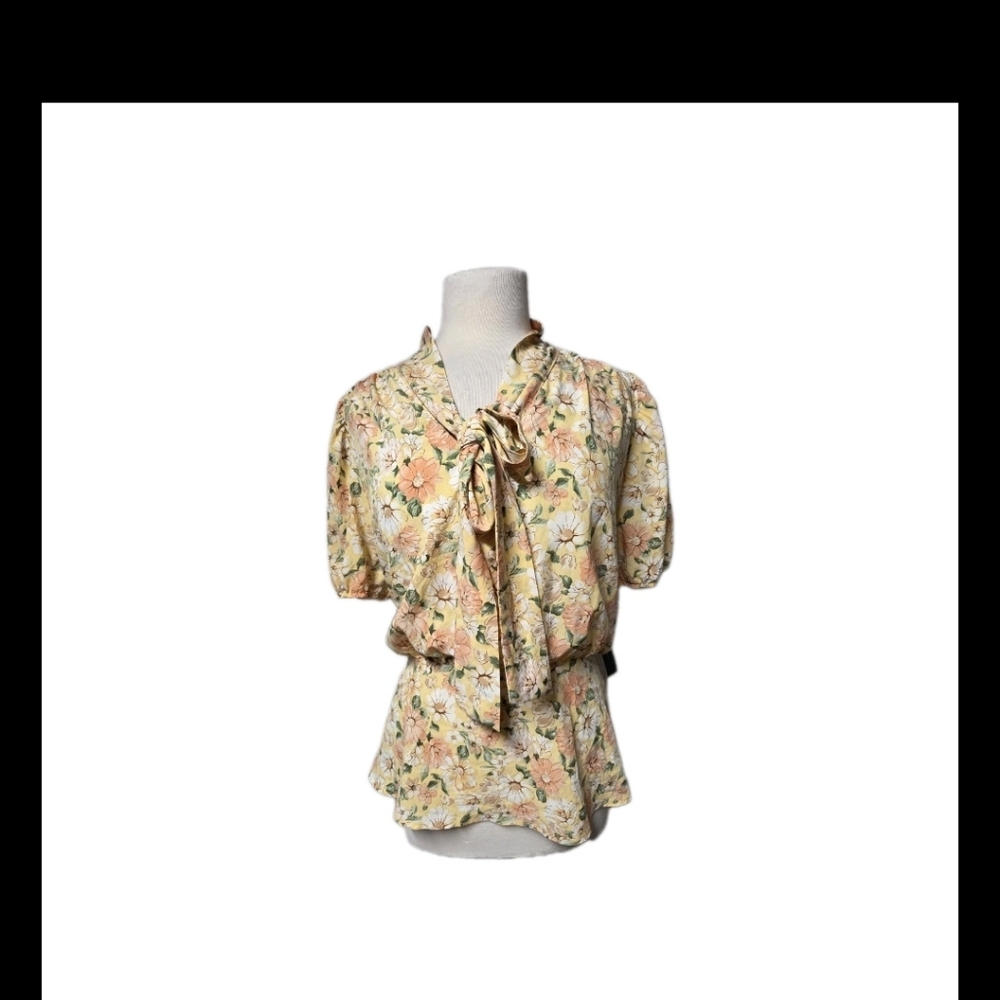 WOMENS ALICE BLUE YELLOW FLORAL BLOUSE SIZE XL NWT